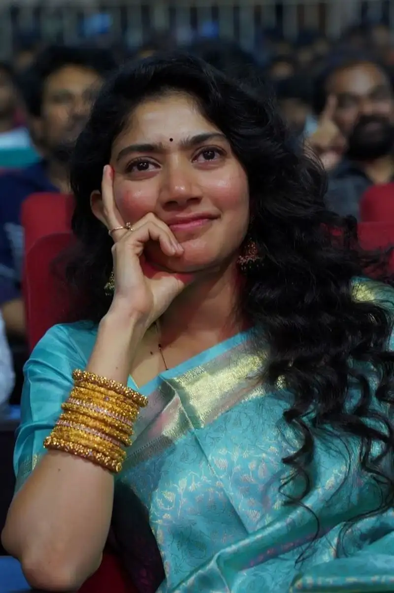 Indian Actress Sai Pallavi Blue Saree Stills at Virata Parvam Movie Pre Release Event